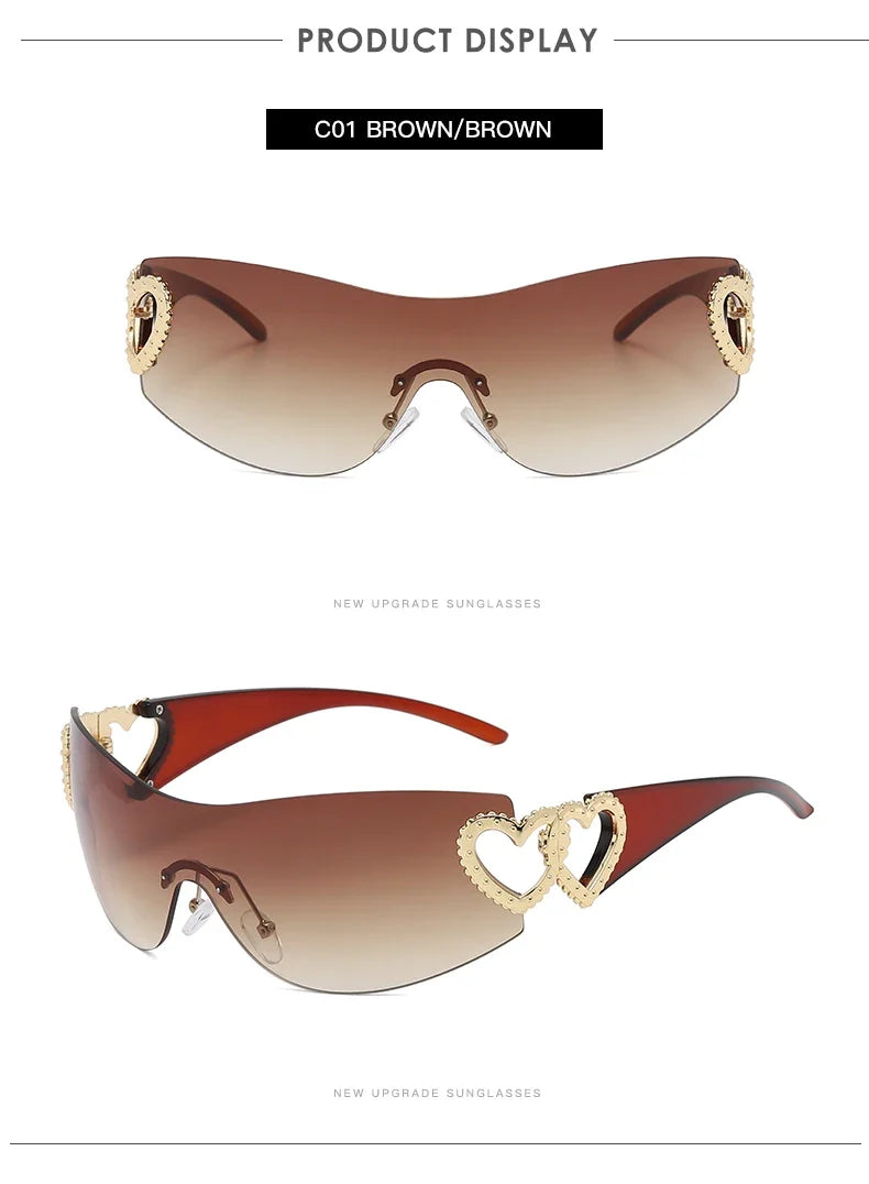 Cycling Rimless Y2K Sunglasses Women Trendy Gradient 2000'S Wrap Around Sun Glasses Punk One Piece Goggles Oversized Shades