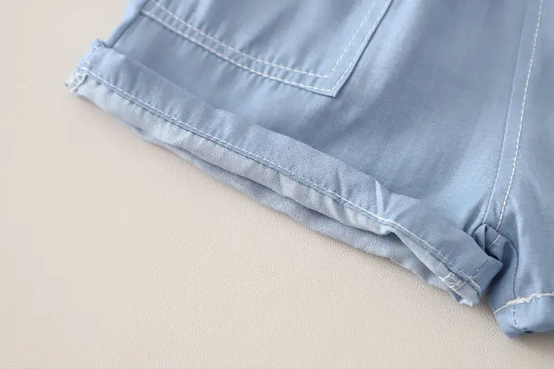 Children Cotton Clothes Summer Child Boy Cartoon Denim Solid Shirt Short 2Pcs/set Infant Kid Fashion Toddler Tracksuit 0-5 Years