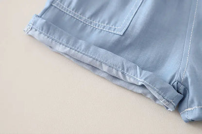 Children Cotton Clothes Summer Child Boy Cartoon Denim Solid Shirt Short 2Pcs/set Infant Kid Fashion Toddler Tracksuit 0-5 Years