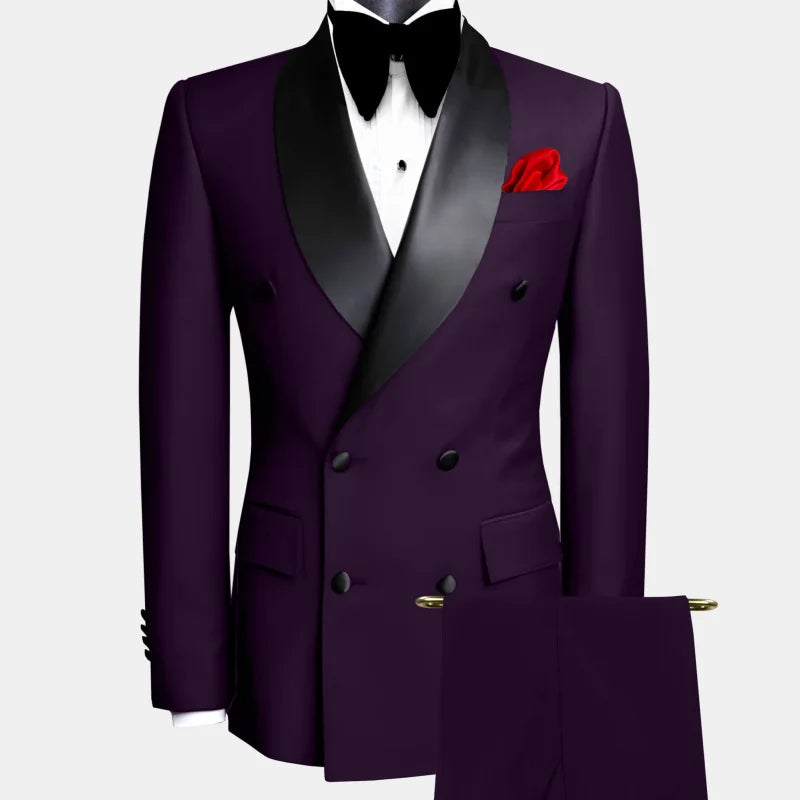 Men's Double Breasted Tuxedo Suit Slim Fit Shawl Lapel Formal Jacket & Pants Set for Wedding Party Prom