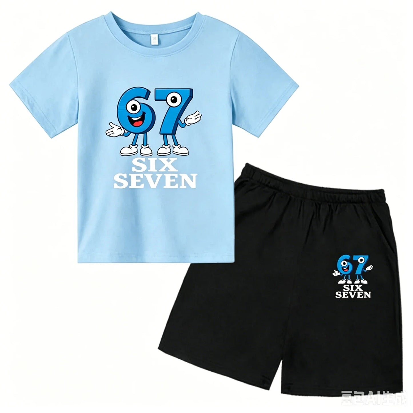 67 Funny Cartoon Number Print Kids Summer Casual 2PCS Breathable Tees+Short Pants Suits 2-13 Years Boys Girls Fashion Clothes