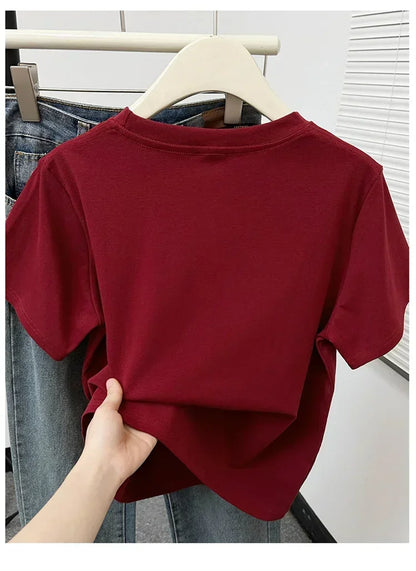 2026 Summer New High Quality Casual Plus Size T Shirt Sexy Short Sleeved Sleeves Fashion Trend Solid Women Clothing Y2k Tops