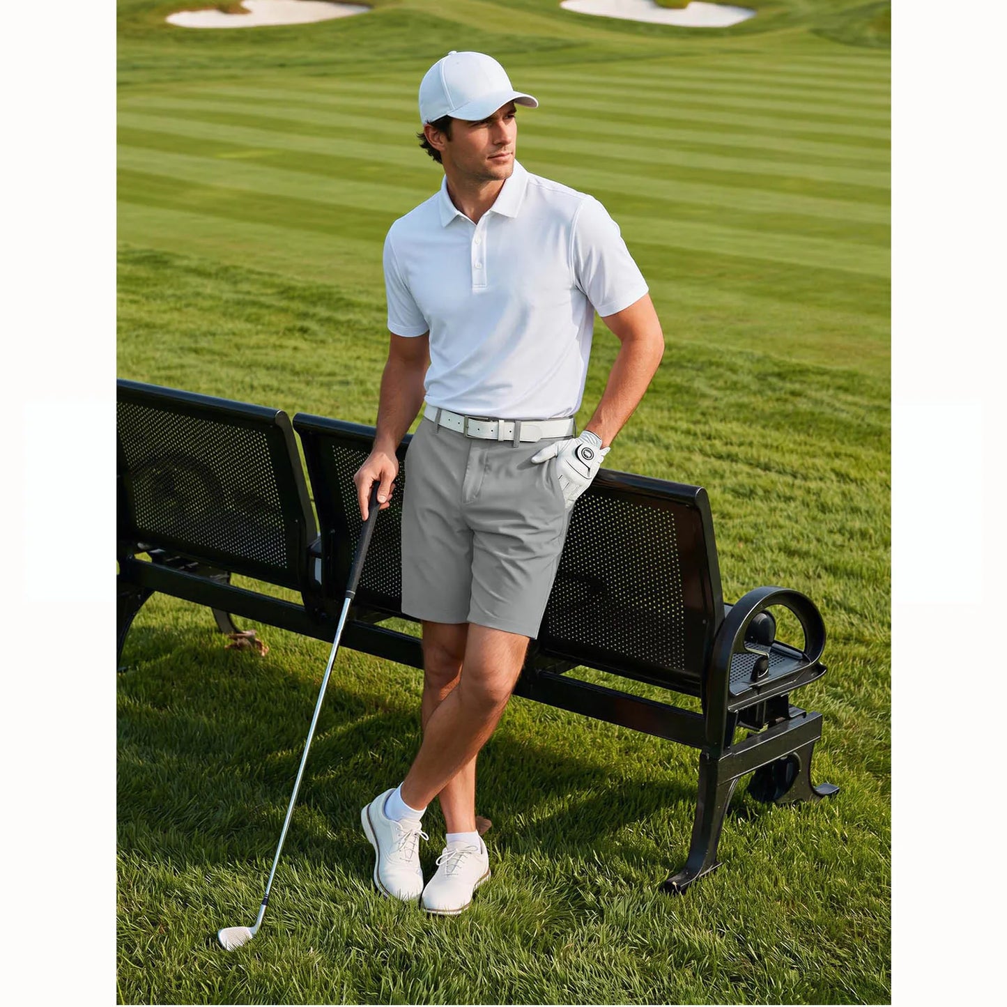 Men’s 7” Golf Shorts Lightweight Stretch Quick Dry Wrinkle Resistant Hidden Zipper Ball Pocket Travel Shorts Versatile