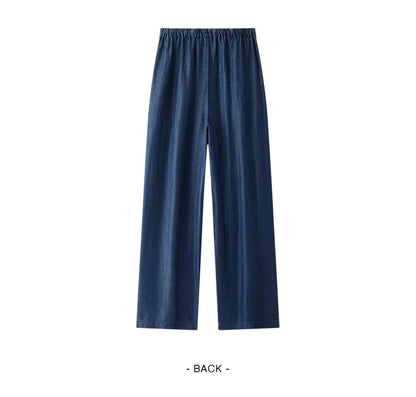 Elastic Waist Denim Pants Women Draped Fit 2025 Summer New Cooling Wide Leg Trousers