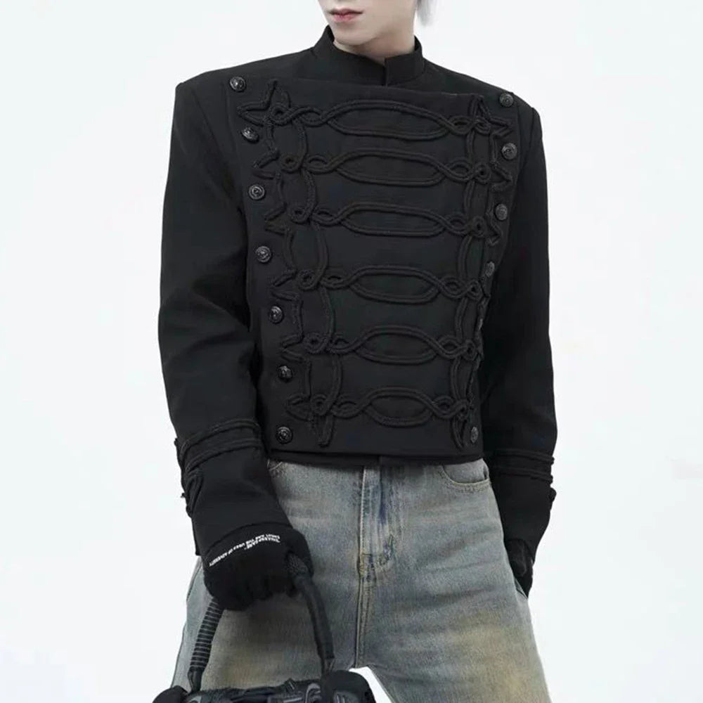 Mens Chinese Slim Suit Autumn Winter Genderless Fashion Trend Palace Style Solid Color Stand Collar Performance Jacket Unisex