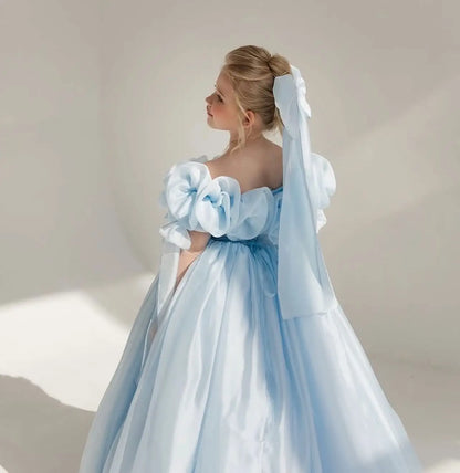 White Flowers Fairy Flower Girl Dress for Wedding Knee Length Organza Communion Dress Girls Birthday Party Ball Gowns