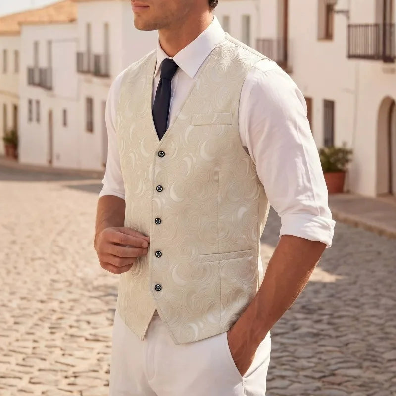 Suit Vest Man Business Casual Single-breasted Male Waistcoat Slim Printed V-neck Sleeveless Versatile Men Banquet Vest
