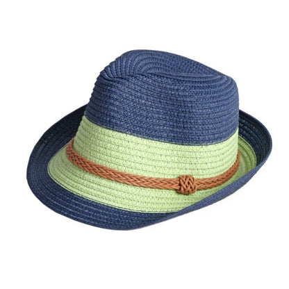 Classic Nostalgic Striped Straw Hat for Outdoor Travel Parent-child Fedoras Sun Shading and Sun Protection Denim Hat