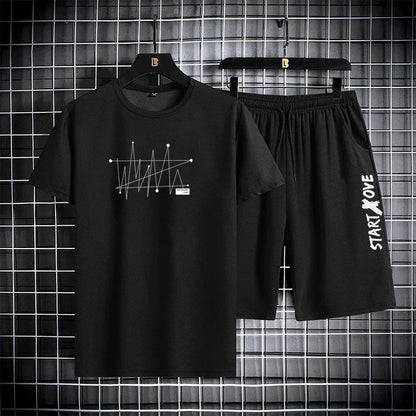 2025 Summer Outdoor Sports Suit Men's Short-sleeved Shorts Casual Fashion Two-piece Set Breathable Quick-drying Fitness Clothes