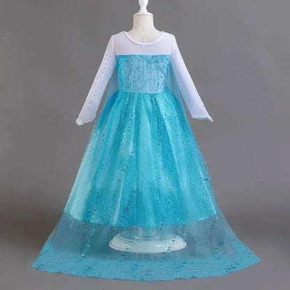 For 2-10 Year Cosplay Fancy Queen Frozen Elsa Anna Costume Girls Princess Dress Toddler Halloween Party with Decorative Fittings