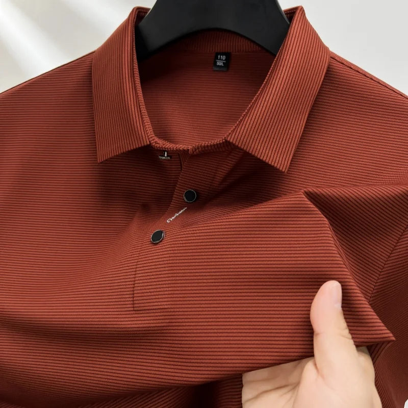 2024 Summer New Short sleeved High end Textured Letter Men's POLO Shirt Comfortable Silk Ice Feel Casual Business lapel T-shirt