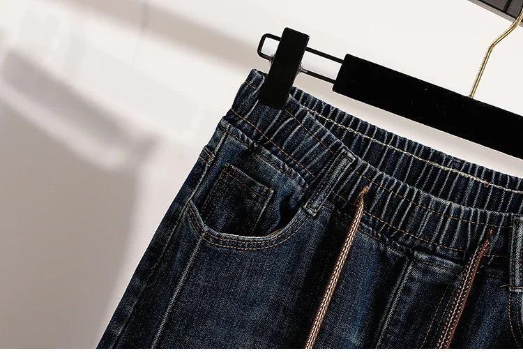 Slimming Wide Leg Jeans Women's Casual Straight Cut Spring Autumn ular plus Size Cotton Stretch Denim Pure Color