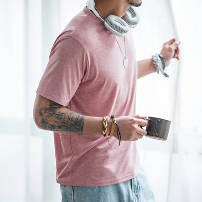 Casual Breathable Blended Short Sleeve T-shirt for Men's Summer Crew Neck Lightweight Basic Tees Versatile Loose Fit Tops