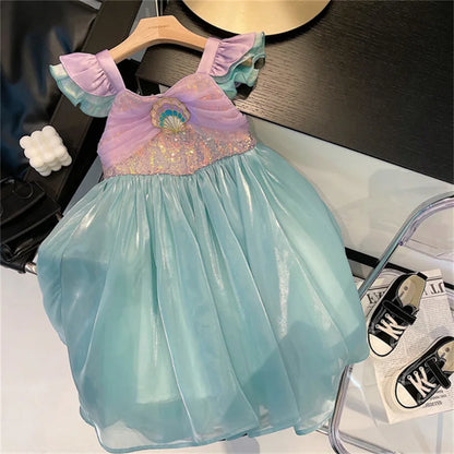 Little Mermaid Ariel Princess Costume Kids Dress For Girls Cosplay Children Carnival Birthday Party Clothes Mermaid Summer Dress