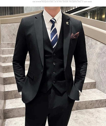 S-5XL Jacket Vest Pants Boutique Solid Color Casual Business Office Slim Mens Suit Groom Wedding Gown Blazer Waist Coat Trousers