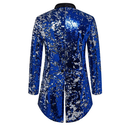 Red Men's Metallic Shiny Sequins Tuxedo, Performance,Party,Stage Performance Dress Coat,Fashion Long Cardigan Suit Jacket,S-XXL