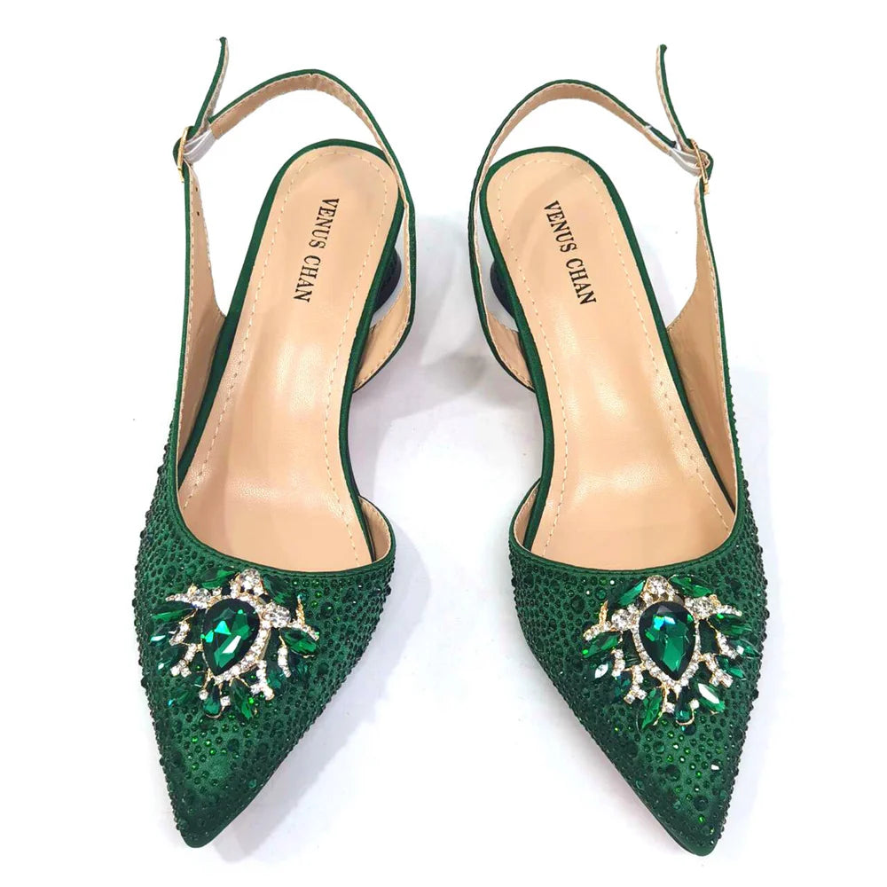 Royal Blue Sandals for Women 2024 Luxury Wedding Pumps Med Heels Rhinestone Design Party Shoes and Bags Set
