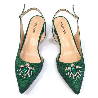 Royal Blue Sandals for Women 2024 Luxury Wedding Pumps Med Heels Rhinestone Design Party Shoes and Bags Set