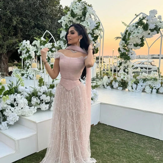 Contessa Dubai White Beaded Sequins Wedding Dress One Shoulder vestidos de noche Long Silk Scarves فساتين سهرة Customized 2025