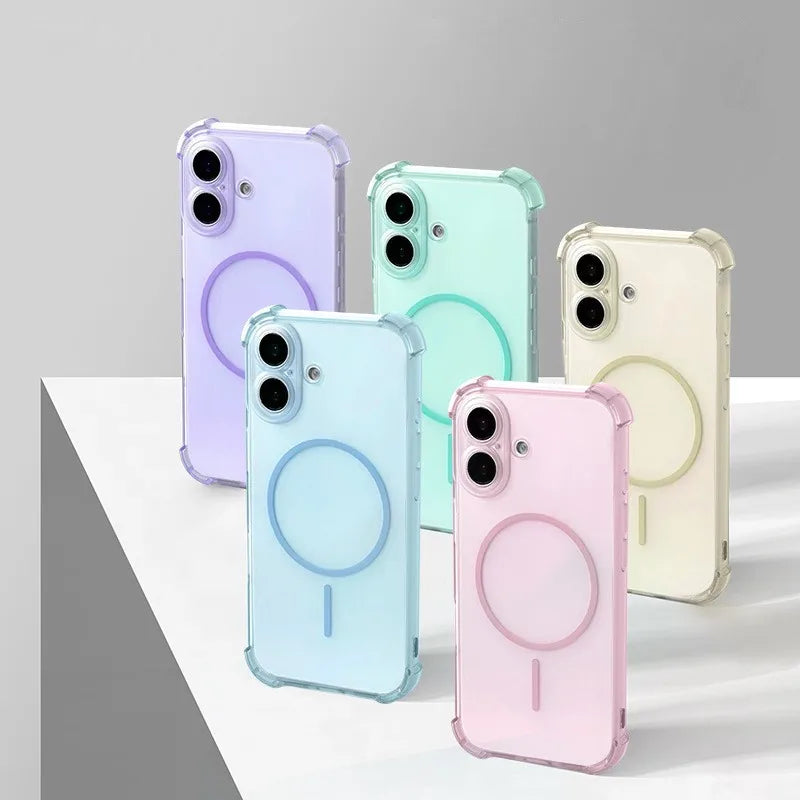Luxury Magnetic Translucent Airbag Bumper Case For iPhone 17 14 15 13 16 Pro Max 17Pro Cases For Magsafe Shockproof Back Cover