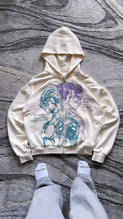 Y2k Stands Hiphop Jojo Bizarre Adventure Hoodies Harajuku Oversized Mens Womens Zipper Hoodie Hip Hop Couple Street Sweatshirt