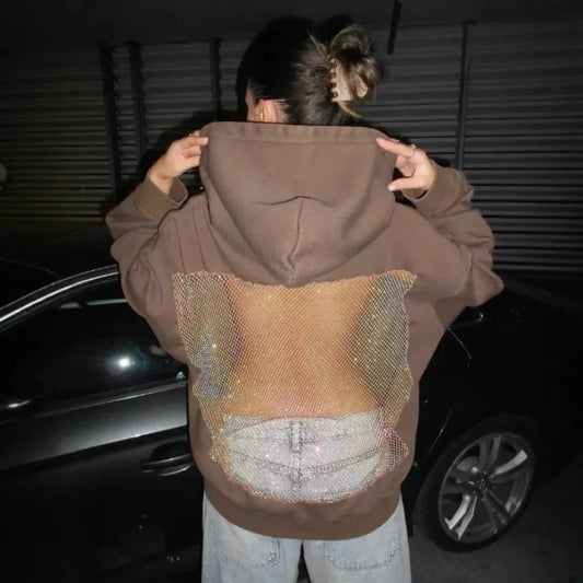 1/2PCS Fashionable Women’s Hoodie Solid Color Hollow Mesh Backless Sweatshirt for Fall and Winter Ideal Christmas Gift