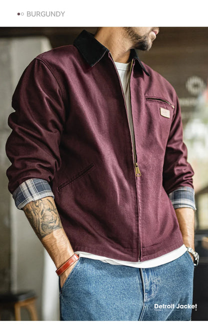 Vintage Detroit Hunting Jackets Men J001 Turn-down Collar Coats Heavyweight Cotton Jacket Multi-Pocket Casual Clothes