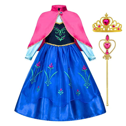 Frozen Anna Princess Girl Dress Halloween Cosplay 2026 Party Costume Snow Queen Princess Clothes Children Outfit 2-10 Y