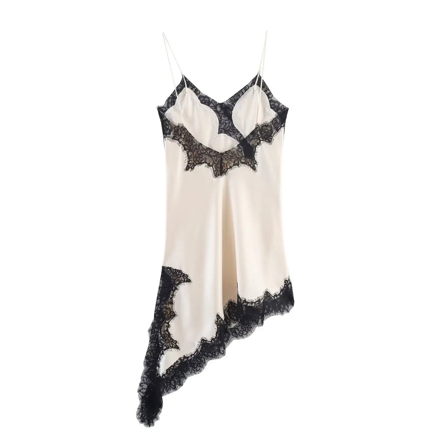 Summer Women Fashion Asymmetry Lace Decorate Dress Female Sexy Sleeveless Backless Halter Neck Collar Beach Party Dress