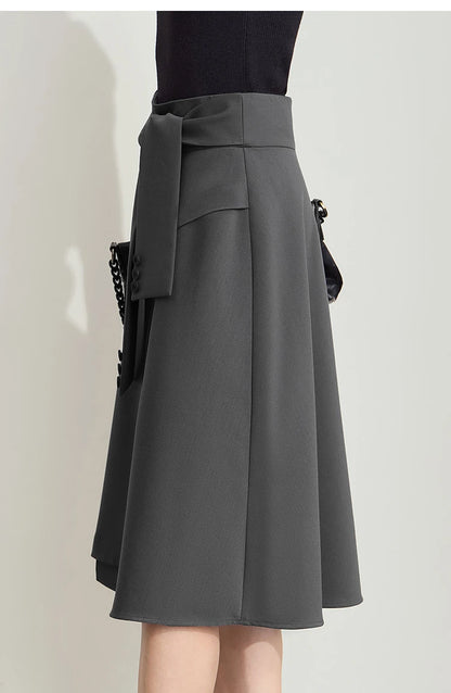 Minimalist New Skirt Women Summer 2025 Solid Loose Mid-length A-line Asymmetric Skirts Female Fashion Office Lady 12542045
