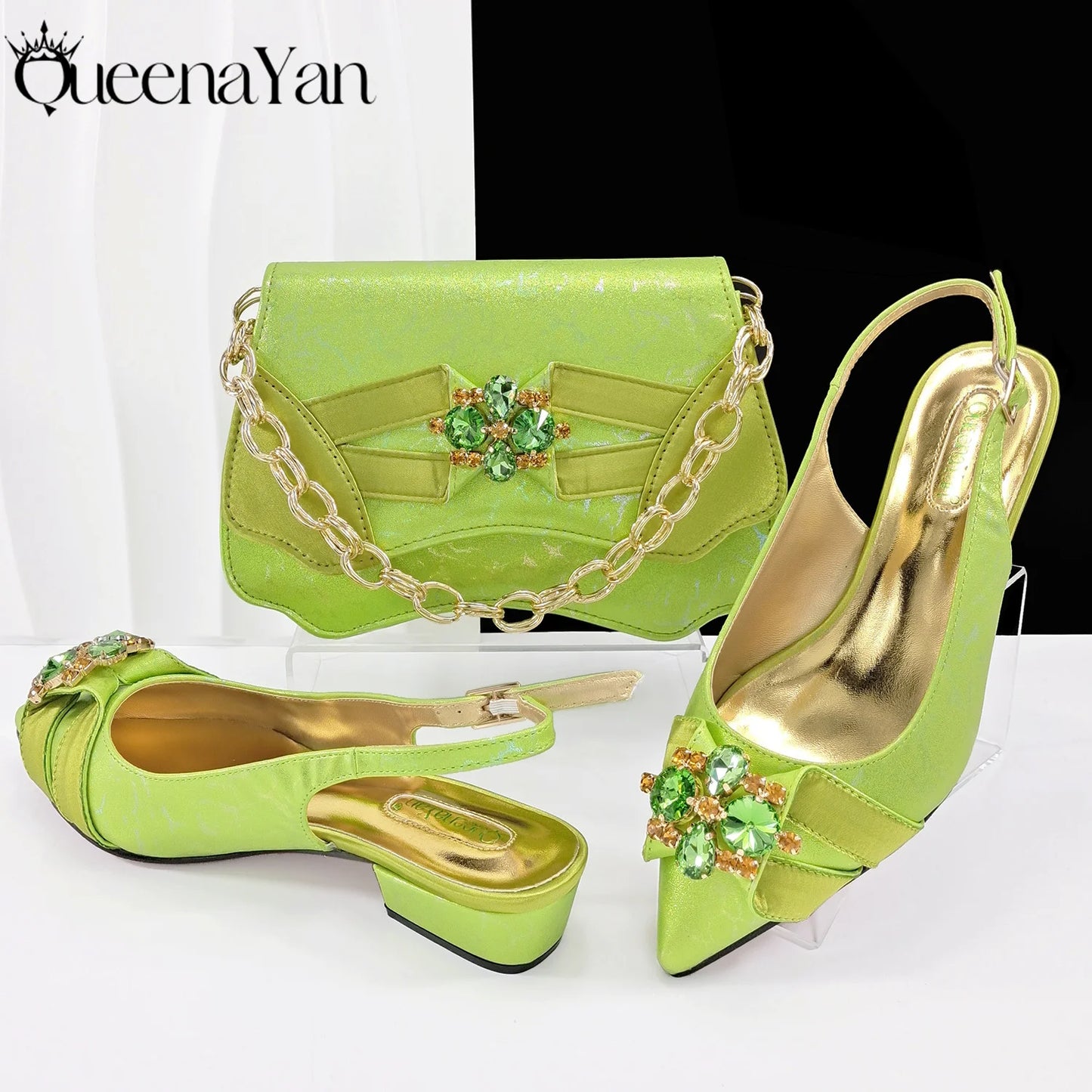 Elegant Pink Rhinestone Low-Heel Shoes & Handbag Set – Luxury Wedding & Party Accessories