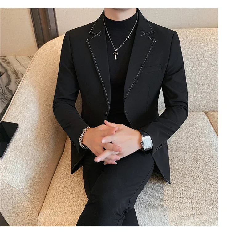 High Quality Line design Luxury Men's Suit Coats Fashion Business Casual Two Buttons Formal Social Wedding Party Suit Jacket