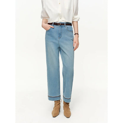 Double-length Jeans Women High-waisted Slim-fit Classic Straight Pants High Waist Elegant Office Lady Spring Trendy
