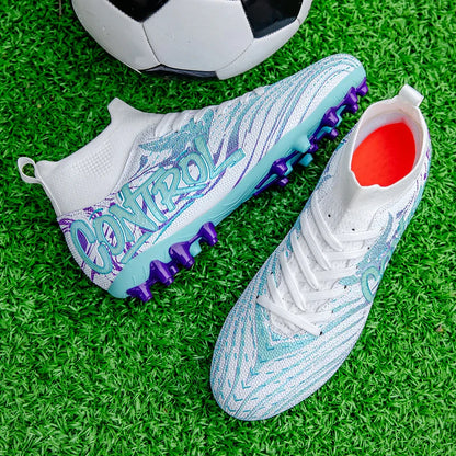 Unisex High-Top Soccer Cleats Non-Slip Football Boots Breathable Training Outdoor Grass Sneakers Men Women Professional Match