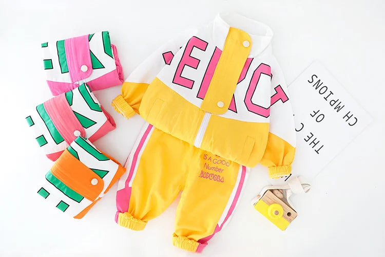Fashion Spring Autumn Baby Girl Clothes Children Boys Casual Letter Jacket Pants 2Pcs/Set Toddler Cotton Costume Kids Tracksuits