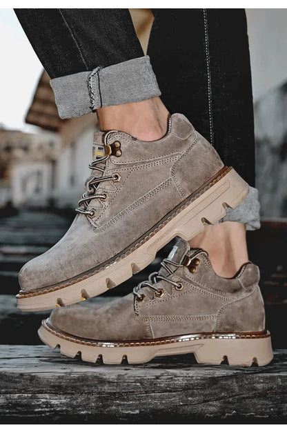 Men Genuine Leather Boots Men's English Style Thick Bottomed Work Clothes Shoes Winter Outdoor Mid Top Men's Boots