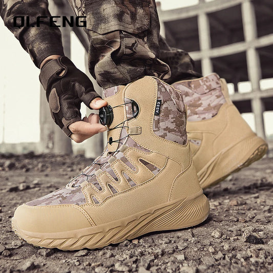 Large Outdoor Training Boots Men's Mountaineering Hiking Boots High Top Rotating Buckle Fashion Camouflage Sports Shoes