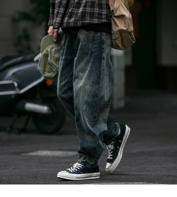 American Vintage High Quality Denim Cargo Pants Men Clothing Streetwear Loose Skate Jeans Harajuku Casual Harem Trousers Male