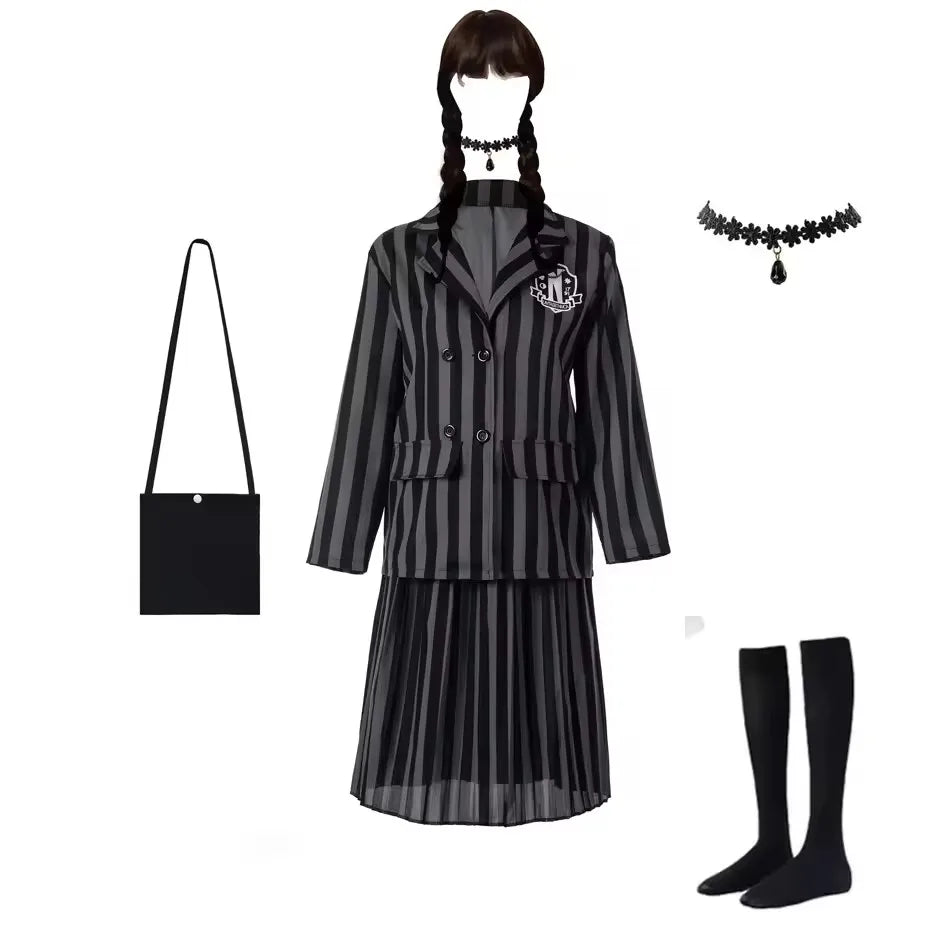 Girls Costumes Kids Black Striped Uniform Suit Birthday Party Halloween Cosplay Dresses For Kids