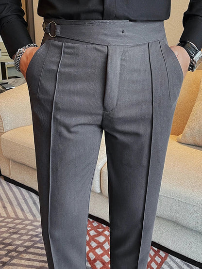 High Quality Men's Suit Pant Solid Color England Style Slim Fit Casual High Waist Trousers Men Spring Autumn Fashion Suit Pants