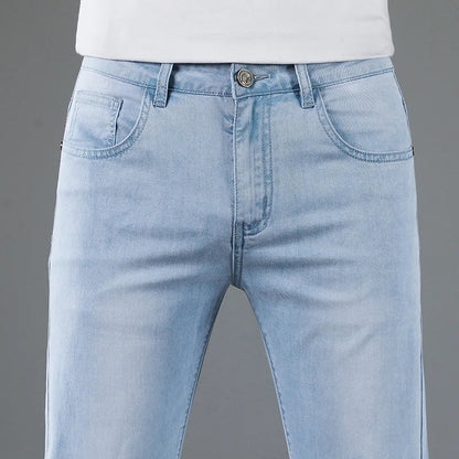 Soft Slim Men's Jeans Summer Thin Straight Business Casual Trousers Fashion Korean Comfortable Cool Brand Man Pants