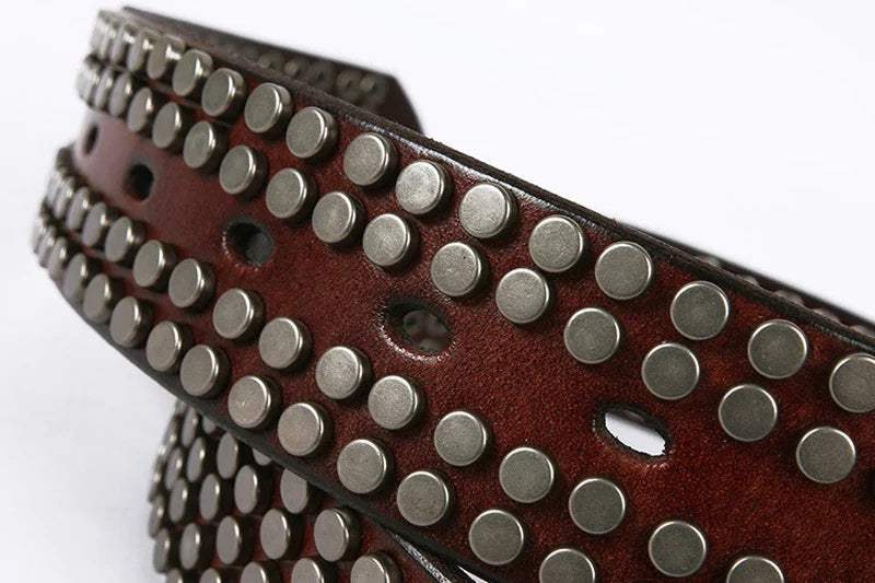 Top Heavy Metal Genuine Leather Belt Men Cowskin Cowboy Belt Ceinture Homme Punk Jeans Strap Wide Cinturon Mujer Waistband
