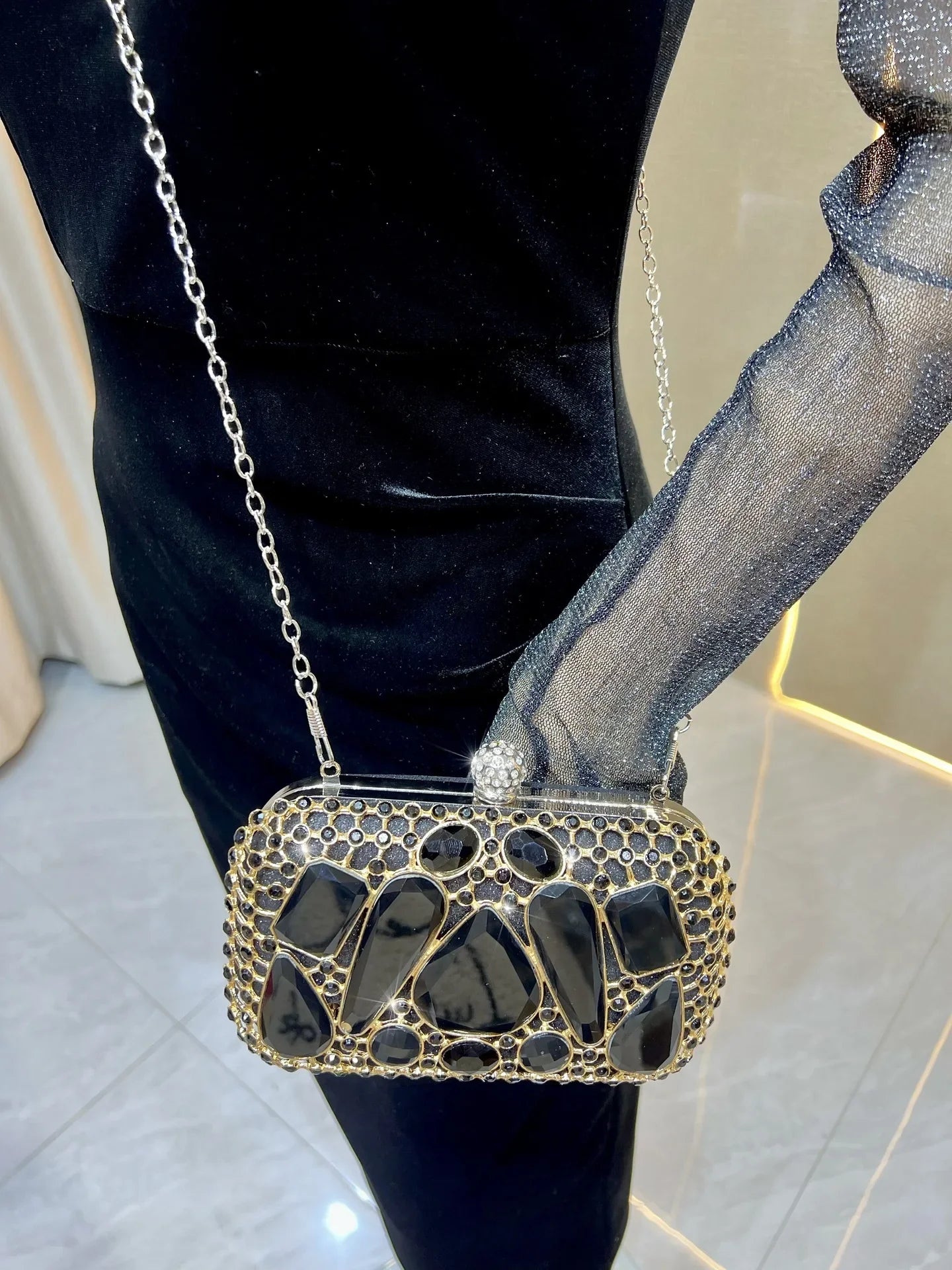 New Glass Diamond Clutch for Women, Exquisite French Rhinestone Evening Handbag, Luxury Lightweight Chain Bag for Formal Party