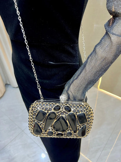 New Glass Diamond Clutch for Women, Exquisite French Rhinestone Evening Handbag, Luxury Lightweight Chain Bag for Formal Party