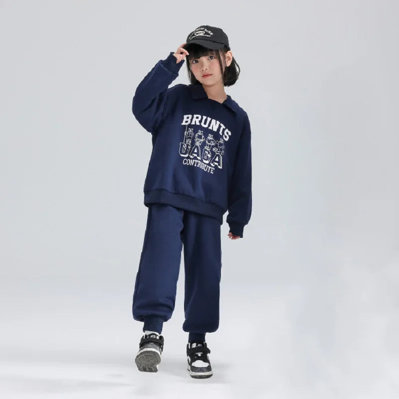 Spring Autumn Girls Boys Alphabet Workout Preppy Sweatshirt+Sweatpant School Kids Tracksuit Child 2PCS Outfit Jogger Set 3-14Yrs