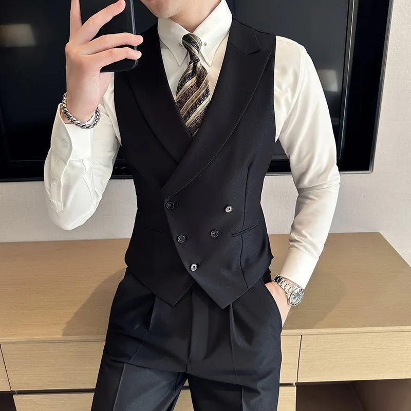 Man Waistcoat British Style Turn Down Collar Men Suit Vest Slim Sleeveless Single-breasted Male Business Casual Vest