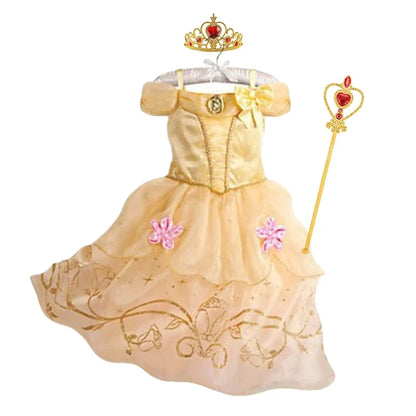 Disney Cinderella Cosplay Costume Kids Clothes for Girls Sequins Princess Dress with Floral Bow Birthday Party Ball Gown