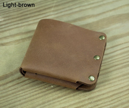 Fashion PUNK Handmade Crazy Horse Genuine Leather Wallet Men Money clip Short Wallet Bag Stud male Purse Card Holder Wallet