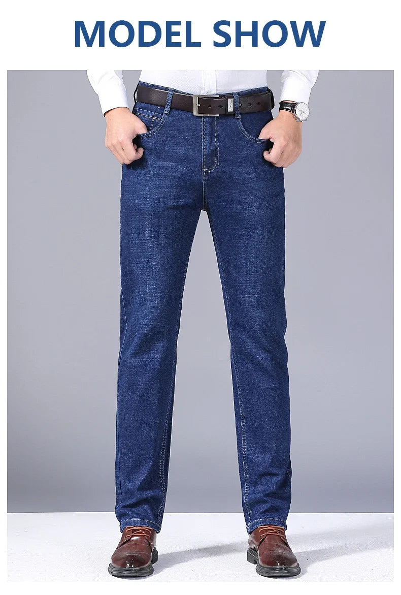 2025 New Business Men's Jeans Casual Comfortable Straight Stretch Fashion Classic Premium Blue Black Denim Pants Large Pants
