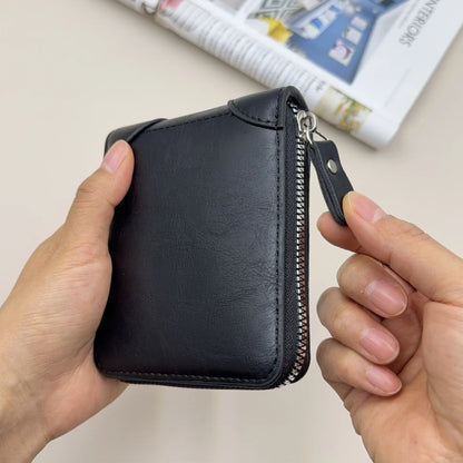 Men’s Leather Zipper Wallet Large Capacity Multi-card Holder Wallets Coin Cash Purse with ID Window